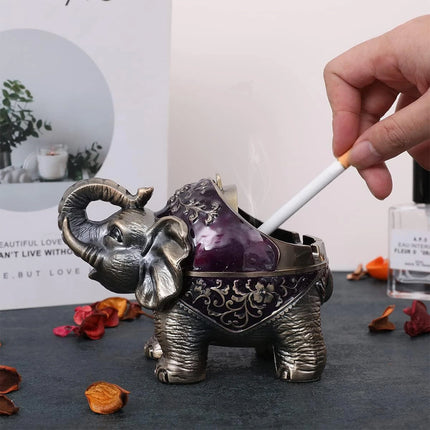 Elephant Ashtray with Lid - Windproof Metal Type for Outdoor & Indoor