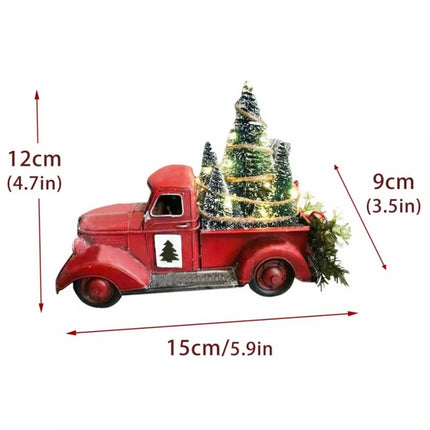 Christmas Decoration Red Truck w/ LED Lights Xmas Tree Centerpiece Table Adornment