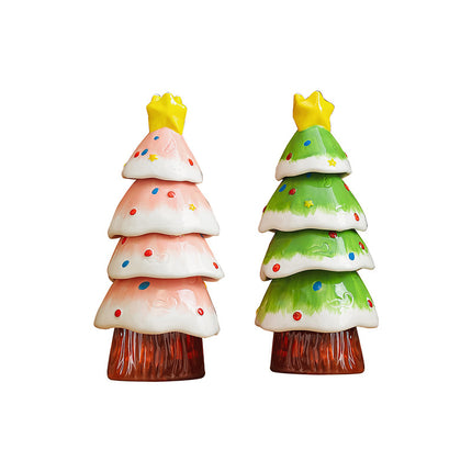 5‑Piece Christmas Tree Stackable Ceramic Tea Cup Set, Hand‑Painted Xmas Coffee Cups, Christmas Gift