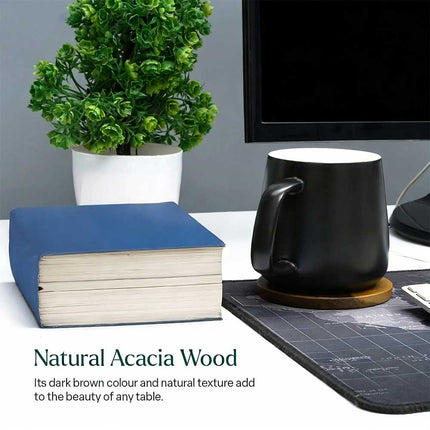 Round Coasters Set of 6 Acacia Wood for Drinks, Coffee & Tea Ideal for Home and Dining Use