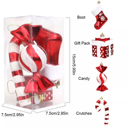 4Pcs Christmas Large Red & White Candy Hanging Pendant Ornaments Xmas Tree Decor