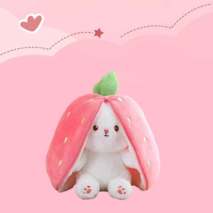 Cute Soft Strawberry Bunny Plush Toy 18cm Rabbit Stuffed Animal Hide-and-Seek Doll Gift