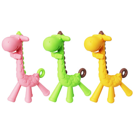 Silicone Teething Toothbrush Giraffe Shape BPA Free Chew Toy, 3 Count