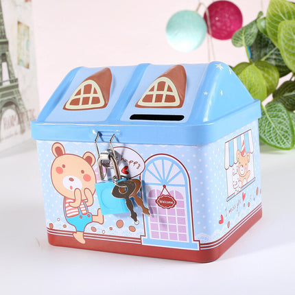 House Model Kids Money Piggy Bank Coin Saving Cash Tin Metal Box Unicorn
