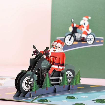 Pop-Up Christmas Greeting Card: Motorbike Santa Claus Xmas Card