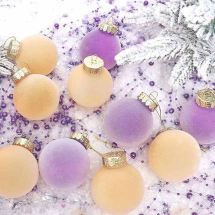 12PCS 6cm Flocked Christmas Balls Xmas Tree Hanging Baubles Ornament Party Decor
