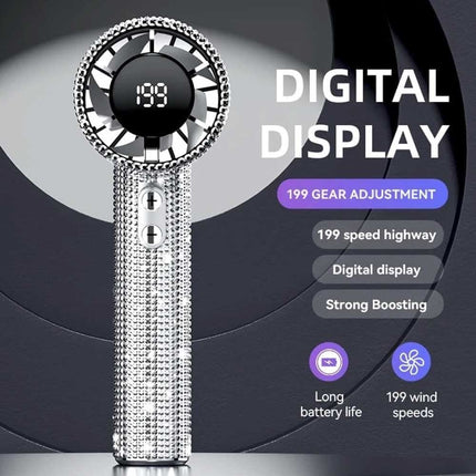 S5 portable handheld LED display turbofan with 199 speed adjustment, mini personal portable small fan