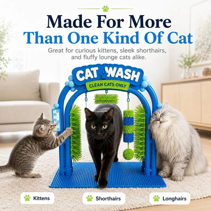 Cat Wash Grooming Station, Car‑Wash‑Style Cat Self‑Grooming Scratcher with Soft Massage Bristles for Indoor Cats
