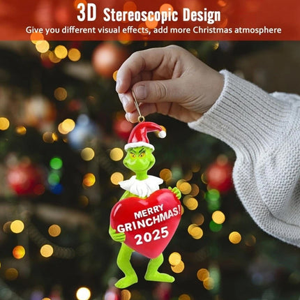 2pcs 2025 Christmas Ornaments: 3D Grinch Xmas Tree Hanging Pendant Figurines for Home Decoration