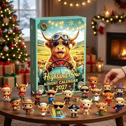 2026 Highland Cow Advent Calendar, 24‑Day Xmas Countdown Gift with Mini 3D Figurines