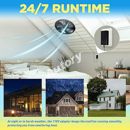 320mm Solar Roof Ventilation Fan, Hybrid Solar & Wireless Power with Remote Control