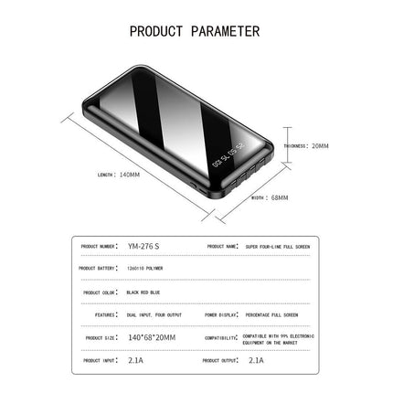 10000mAh Power Bank USB Fast Charge Type C iPhone Large Capacity Build in cable