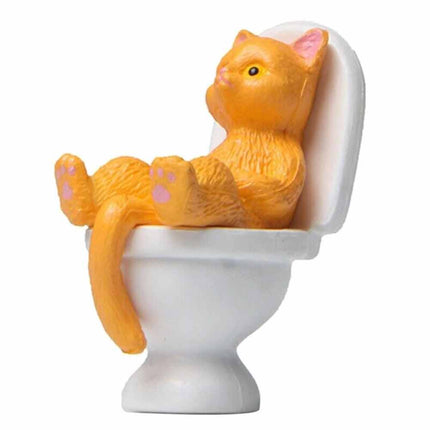 Cat On Toilet Statue Landscape Figurine Miniatures Ornament Home Decorations