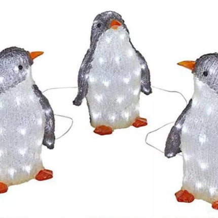 3X 26CM Christmas Penguin Light-Up Acrylic Figurine Garden LED Lamp Outdoor Decor
