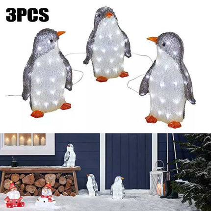 3X 26CM Christmas Penguin Light-Up Acrylic Figurine Garden LED Lamp Outdoor Decor
