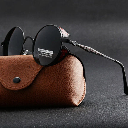 Steampunk Polarized Sunglasses Men Women UV400 Driving Retro Round Glasses