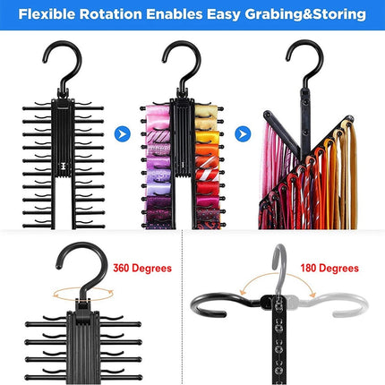 Adjustable 360 Rotating Scarf 20 Tie Rack Belt Home Hanger Holder Compact NEW