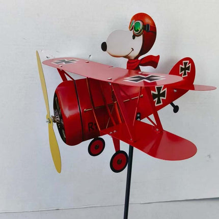 Cartoon Pilot Biplane Wind Spinner – Vintage Metal Windmill for Outdoor Garden & Yard Art Decor