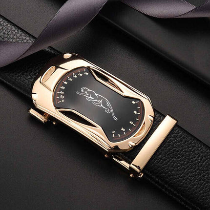 Mens Leather Belt Detachable Waistband Cuttable Strap Automatic Steel 120CM