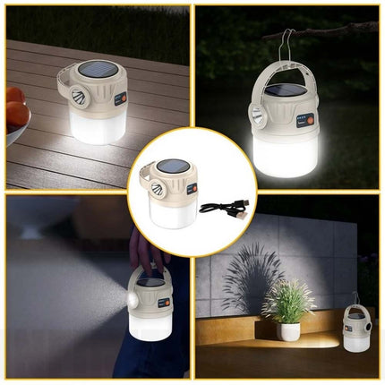 Solar Camping Lantern Flashlight LED USB Rechargeable Tent Lamp Portable Outdoor Lighting