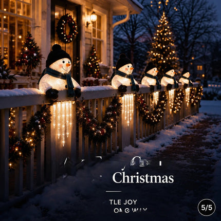 Solar Santa Fence Lights, 5 LED Icicle, IP65 Waterproof Outdoor Christmas Xmas Decor