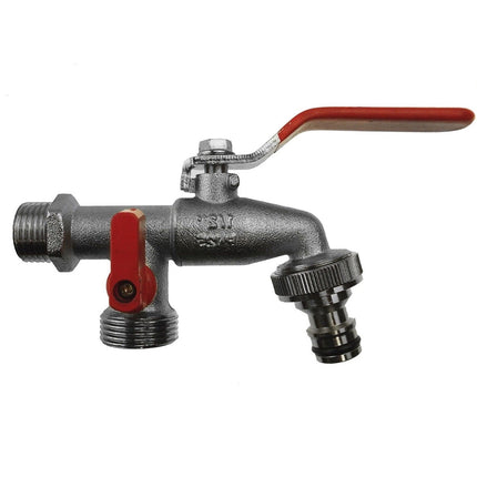 High Quality 1/2" BSP Double Duo Outlet Garden Tap Brass Nickel Plated Automatic