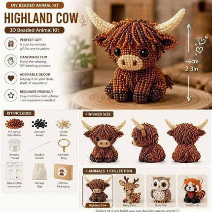 3D Beaded Animal DIY Craft Kit, Cute Animal Bead Embroidery Starter Set, Handmade Beading Project for Adults & Beginners
