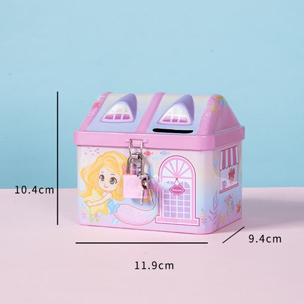 House Model Kids Money Piggy Bank Coin Saving Cash Tin Metal Box Unicorn