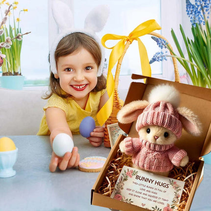 Cute Pink Mini Bunny Easter Gift Card with Mini Rabbit in Box