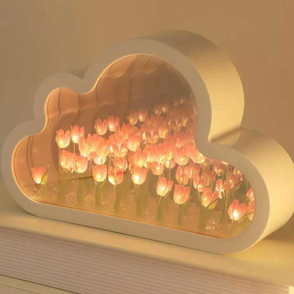 Handmade Cloud Tulip Lamp Night Light LED Flower Light Home Mirror Decoration