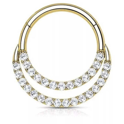 Surgical Steel 16g Double Layered Hinged Ring CZ Clicker Nose Septum Piercing