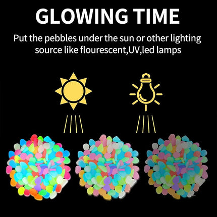 200PCS Glow In The Dark Pebbles, Luminous Garden Stones for Outdoor Yard Decor & Gift