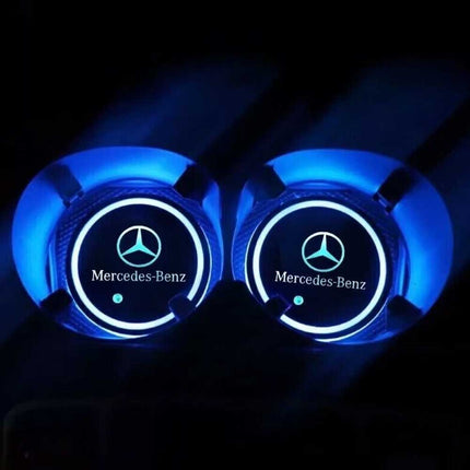 2Pcs RGB LED Car Cup Holder Light Mats Universal Interior Drink Coaster Lights