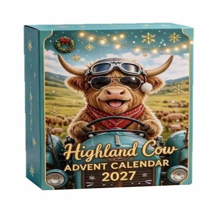 2026 Highland Cow Advent Calendar, 24‑Day Xmas Countdown Gift with Mini 3D Figurines