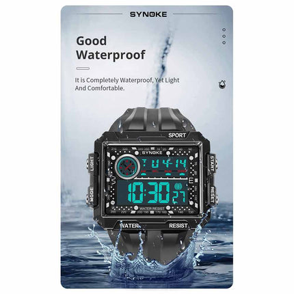 Fashion Men Sports Electric Watch Waterproof Shock Resist Large Screen Watch