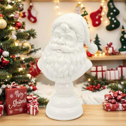 Christmas Tabletop Santa Bust Decoration - 15cm White Resin Santa Claus Head Statue