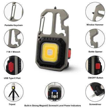 1x  Magnetic COB LED Keychain Torch - USB Rechargeable Mini Work Light for Outdoor and Repair