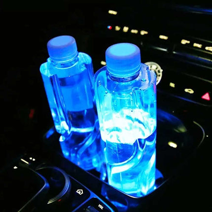 2Pcs RGB LED Car Cup Holder Light Mats Universal Interior Drink Coaster Lights
