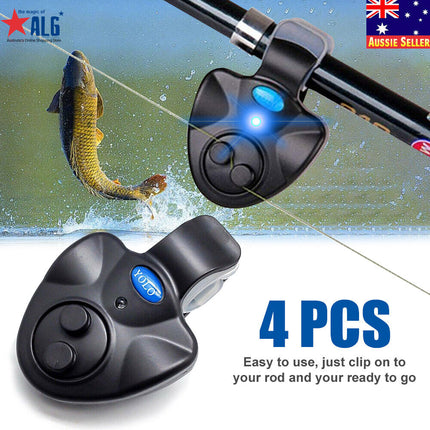 4pcs Electronic Fish Bite Sound Alarm LED Light Alert Bell Clip-On Fishing Rod