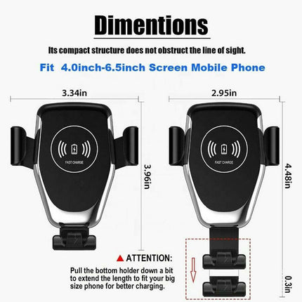 15W Wireless Auto Fast Charger Car Holder Gravity Mount Air Vent Phone Holder