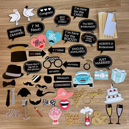 52X Set Wedding Photo Booth Props Kit Bridal Shower Bachelorette Party Supplies