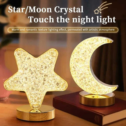 Moon LED Night Light, USB Rechargeable Crystal Table Lamp with Touch Control & Dimmable Brightness