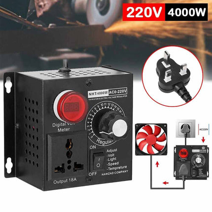 220V 4000W Variable Voltage Regulator Speed Motor Fan Control Controller UK Plug