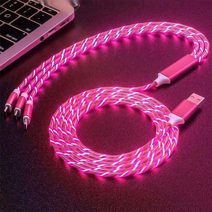 4Pcs 1M LED Flowing Light Charging Cable, 3 in 1 Multi Connector Charger Cord