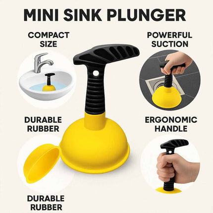 Mini Sink Drain Plunger, Compact Small Drain Unclogger for Bathroom Sink, Kitchen Sink & Shower Drain Clogs