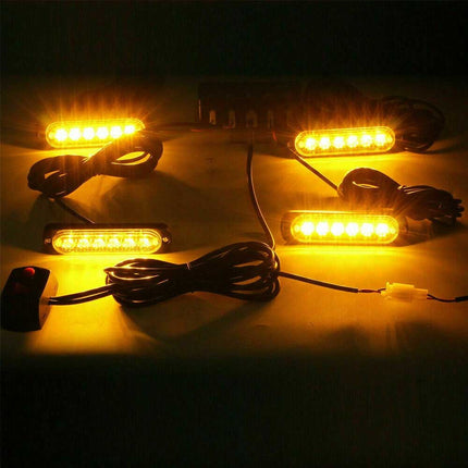 4-Pack 6-LED Amber Recovery Strobe Light 12V Flashing Marker Beacon Light Bar for Cars