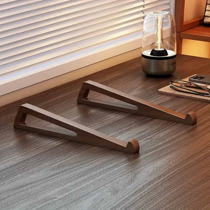 2x Portable Foldable Wooden Laptop Stand - Ergonomic 12° Adjustable Angle