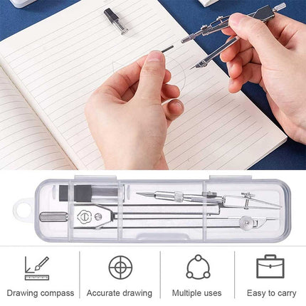 Premium Metal Drafting Compass, Reusable Geometry Drawing Tool with Refillable Leads