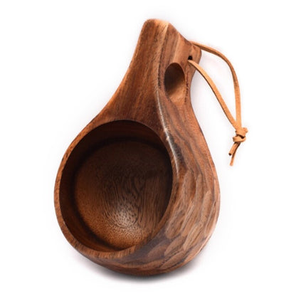 Portable Wooden Coffee Mug with Acacia Handle & Cowhide Lanyard Hook