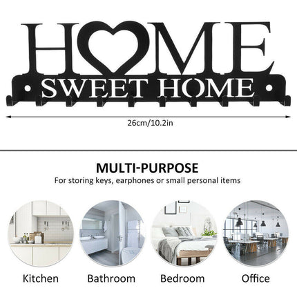 Iron Wall Mounted Home Sweet Home Hanging Hanger Hooks Hat Key Holder Rack Shelf